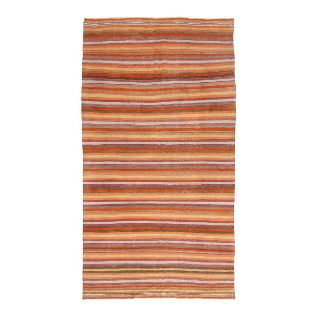 Vintage Colorful Purple and Orange Striped Kilim Rug For Sale