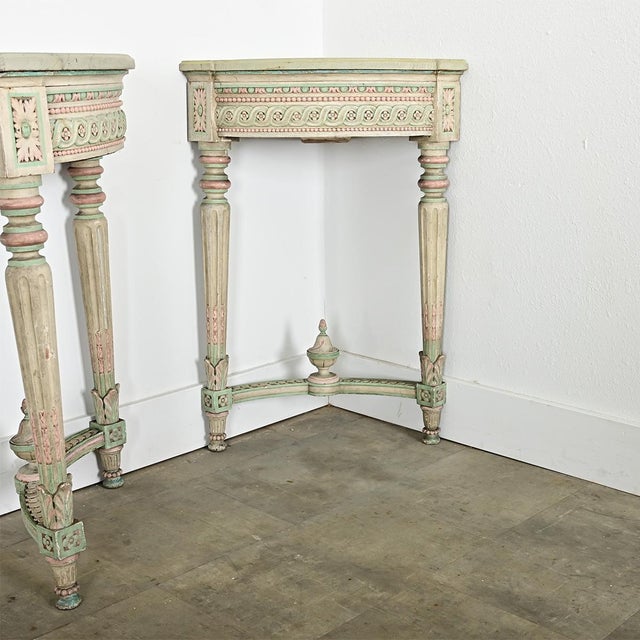 Early 20th Century French Pair of Louis XVI Style Corner Demilunes For Sale - Image 11 of 15