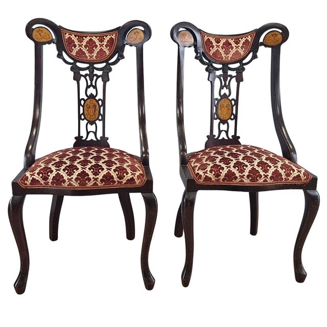 Wood Antique English Art Nouveau Chairs, 1890s, Set of 2 For Sale - Image 7 of 7
