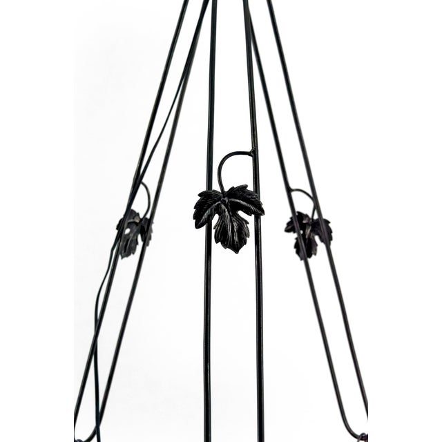 Suspension Light in Wrought Iron with Vine Decoration & Pressed-Molded Pink Glass Bowl with Geometric Floral Patterns, France, 1930 For Sale - Image 9 of 12