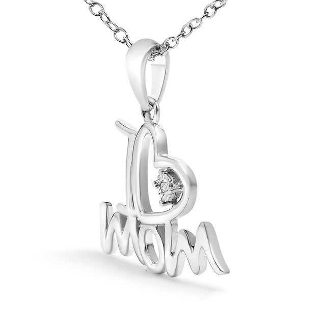 Contemporary .925 Sterling Silver Diamond Accent "I Love Mom" Heart Pendant Necklace (J-K Color, I2-I3 Clarity) - 18" Inches For Sale - Image 3 of 5