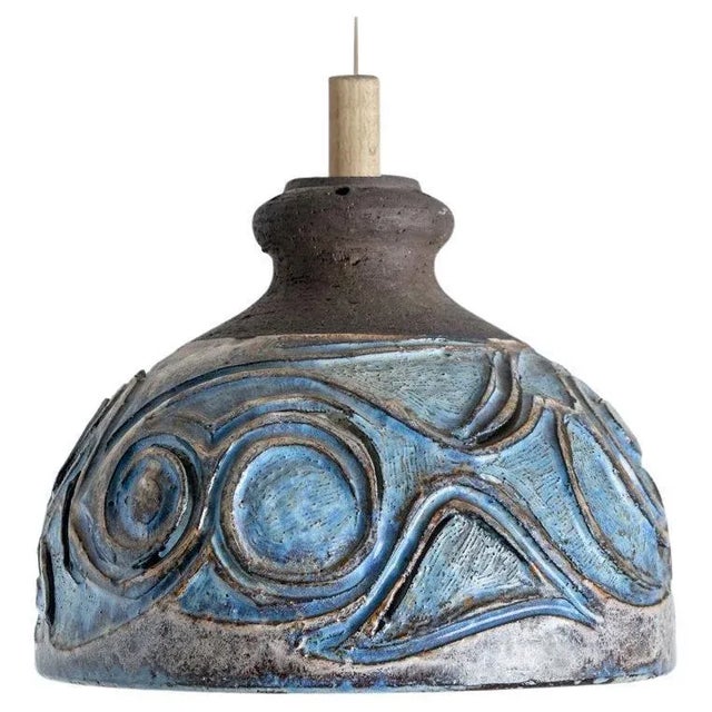 Blue Ceramic Pendant Light, Denmark, 1970 For Sale - Image 13 of 13