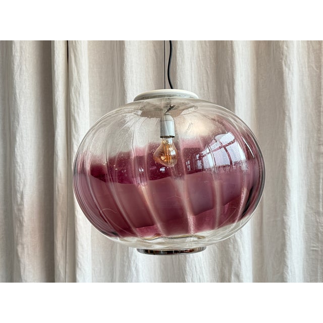 Beautiful italian space age aubergine murano glass pendant by av mazzega, 1970s. Extraordinary piece with a geometric...