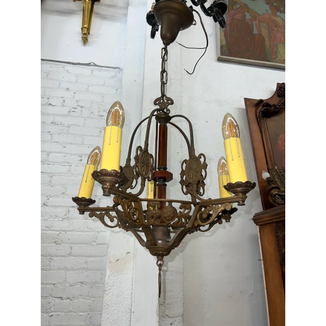 1920s Spanish Revival Style Chandelier With Original Bakelite Base For Sale - Image 10 of 12