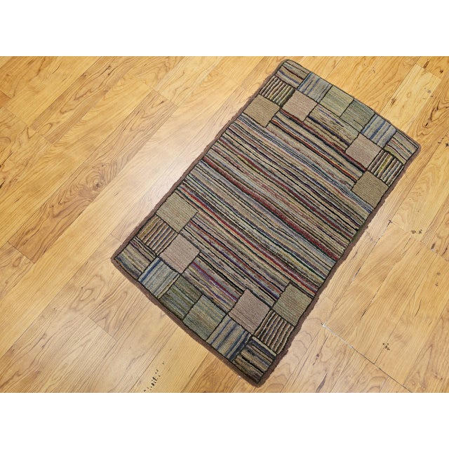 American Vintage American Hand Hooked Rug, Folk Art, Geometric Stripe Pattern, 2x3 For Sale - Image 3 of 11