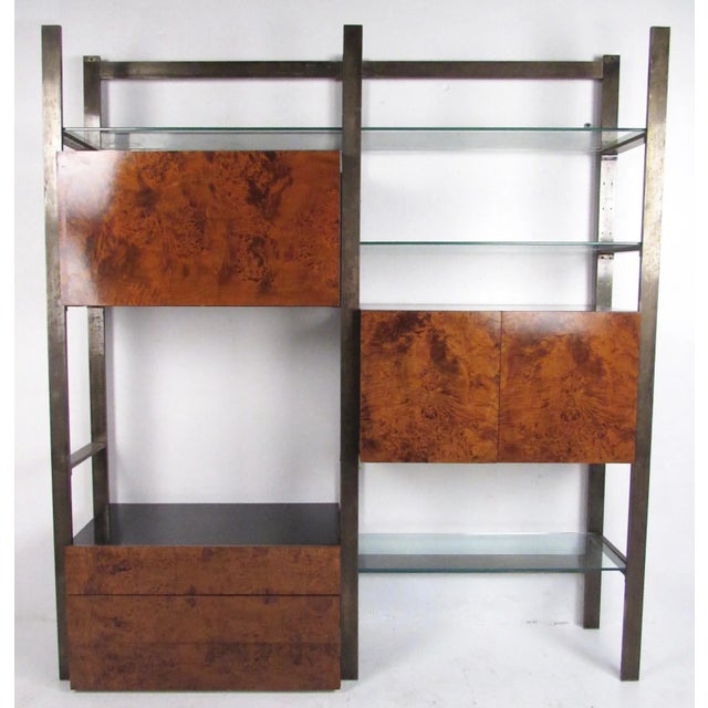 Mid-Century Modern John Stuart Modular Burl Front Wall Unit For Sale - Image 3 of 13