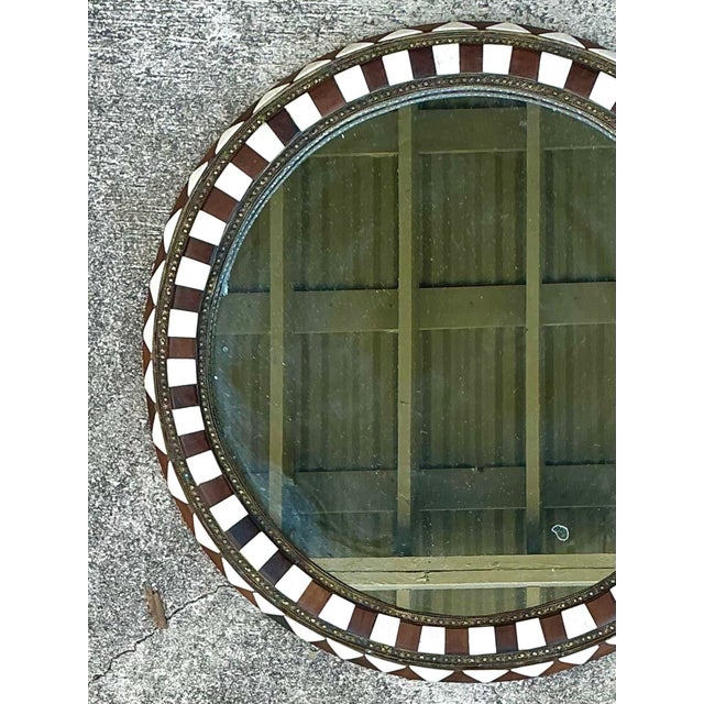 Vintage Moroccan Round Inlaid Wood Wall Mirror For Sale - Image 11 of 12