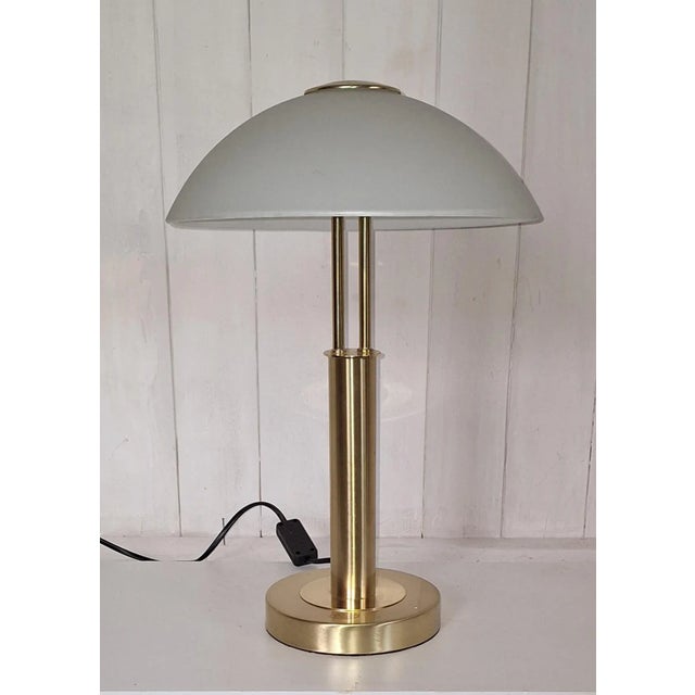 Vintage Table Lamp with Brass-Colored Metal Frame and Frosted Glass Shade from Wofi Leuchten, 2000s, in Very Good...