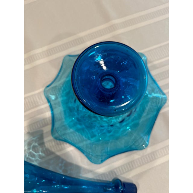 Early 20th Century Fenton Blue Art Glass Ruffled Epergne Trumpet Vase For Sale - Image 9 of 10