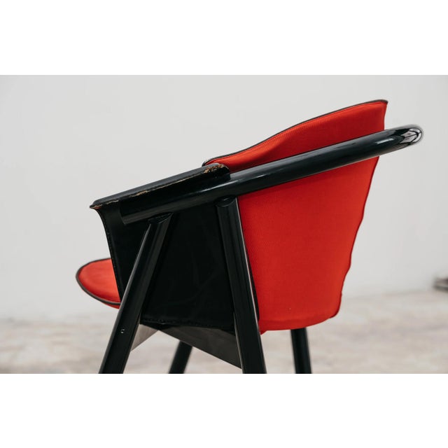 Black Lacquered Wood Chairs with Red Fabric Seats from Pozzi & Verga, 1970s, Set of 4 For Sale - Image 9 of 13