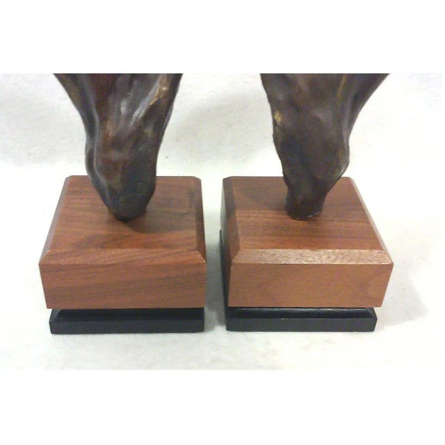 Brown Vintage Equestrian Horse Bookends on Teak Bases-a Pair For Sale - Image 8 of 8