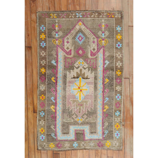 Zabihi Collection Vintage Chocolate Brown Tribal Turkish Prayer Rug - 2'8" x 4'2" For Sale - Image 4 of 7