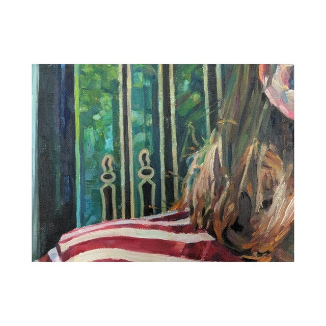 Red 2003 Oil Portrait Painting — Striped Shirt Woman, Signed “Ingham,” Reminiscent of Alice Neel (24" × 18.5") For Sale - Image 8 of 8