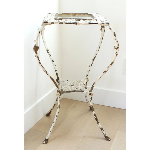 French Antique Distressed Rustic, Cast Iron/Glass Side Table For Sale - Image 4 of 5