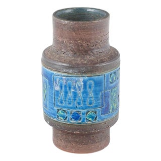 Ceramic Vase with Brown and Rimini Blu Glaze by Aldo Londi for Bitossi, 1970s For Sale