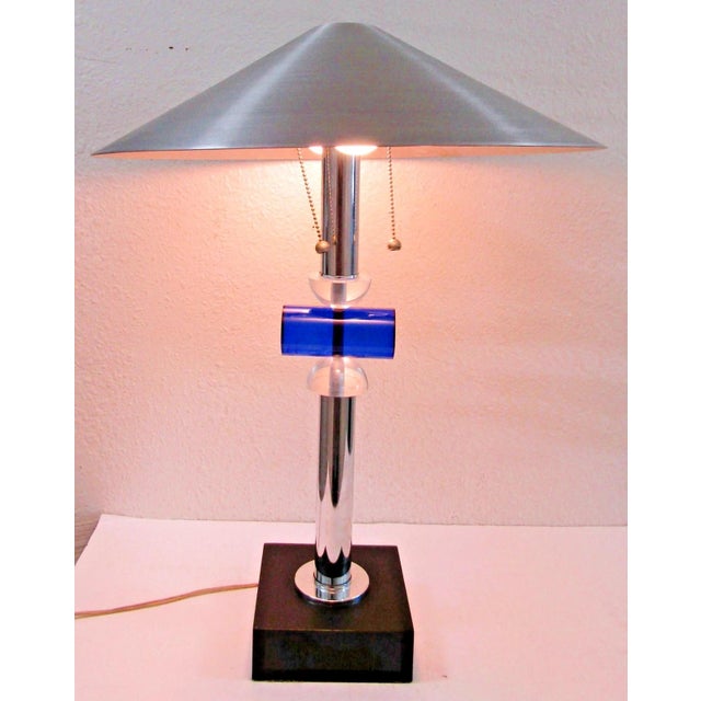 Hivo Van Teal Mid-Century Modern Lucite, Chrome and Brushed Aluminum Twin Socket Table Lamp Van Teal circa 1970, this...
