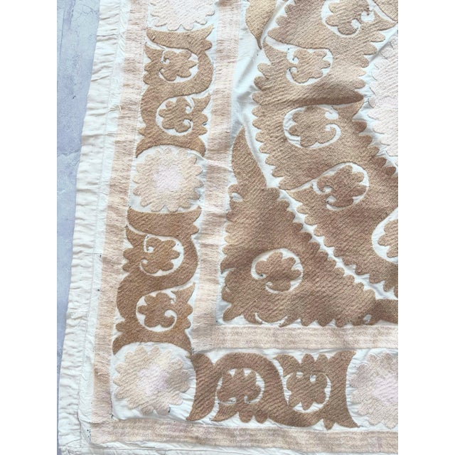 Boho Embroidered Terracotta Suzani Embroidery Wall Decor - 4'2'' X 4'9'' For Sale - Image 4 of 9