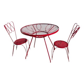 Garden Table and Chairs in Red Lacquered Iron by Gio Ponti, 1950s, Set of 3 For Sale