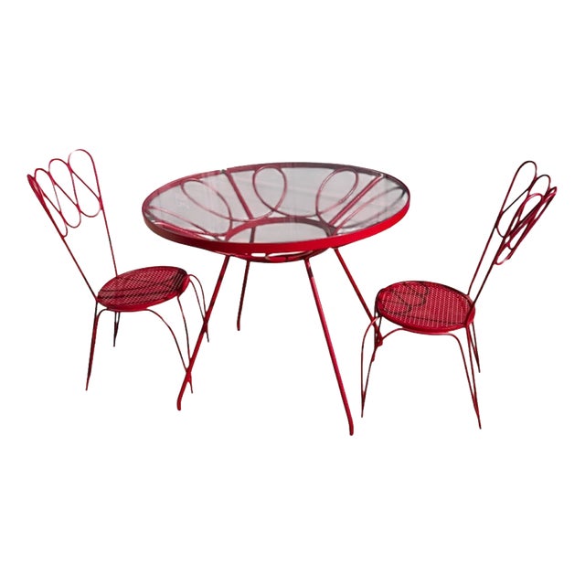 Garden Table and Chairs in Red Lacquered Iron by Gio Ponti, 1950s, Set of 3 For Sale