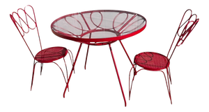 Garden Table and Chairs in Red Lacquered Iron by Gio Ponti, 1950s, Set of 3