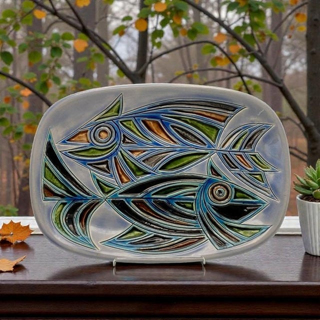 Avraham Gofer Modernist Signed Wall Decor Plate With Abstract Fish Motif For Sale - Image 18 of 18