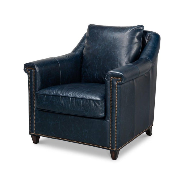 American Pair of Classic Blue Leather Chairs For Sale - Image 3 of 13