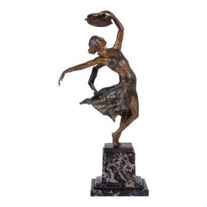 1940s A Titze Birks Foundry Deco Tambourine Dancer Bronze Sculpture