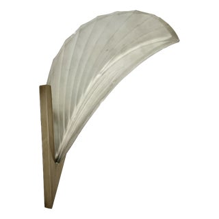French Art Deco Sconce with Silvered Brass Fixture and Glass Shade, 1930s For Sale
