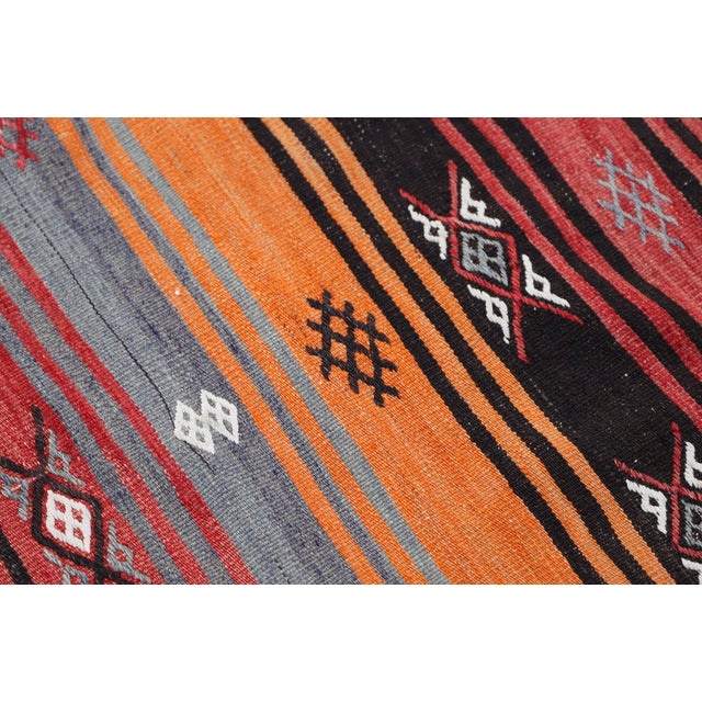 1970s 1970s Rustic Style Hand Knotted Stripe Design Oushak Kilim Runner Rug For Sale - Image 5 of 9