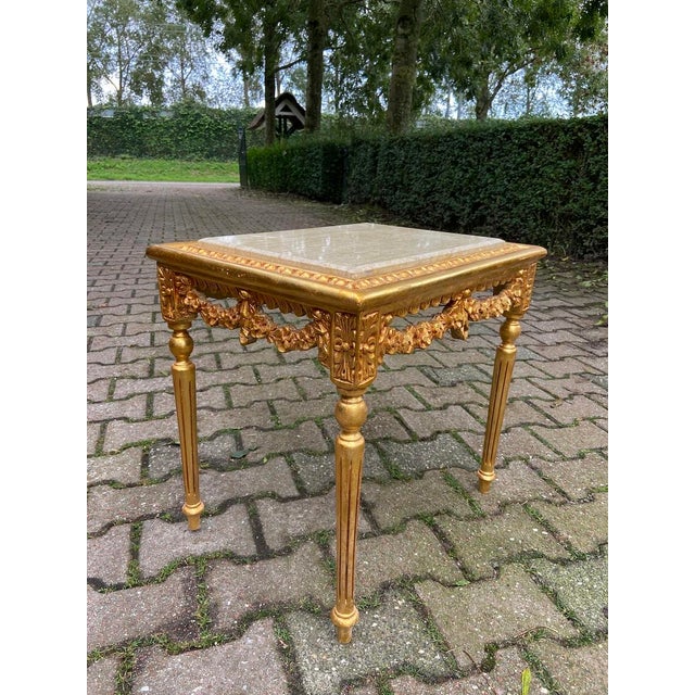 Wood 1980s French Louis XVI Gold Beech Marble Side Table For Sale - Image 7 of 8