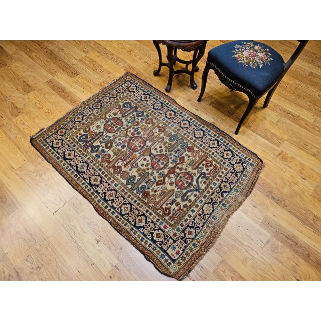 Tribal Vintage Caucasian Kilim Rug, Handwoven Wool, Geometric Stripes, Blue & Ivory, 6' x 8' For Sale - Image 3 of 18