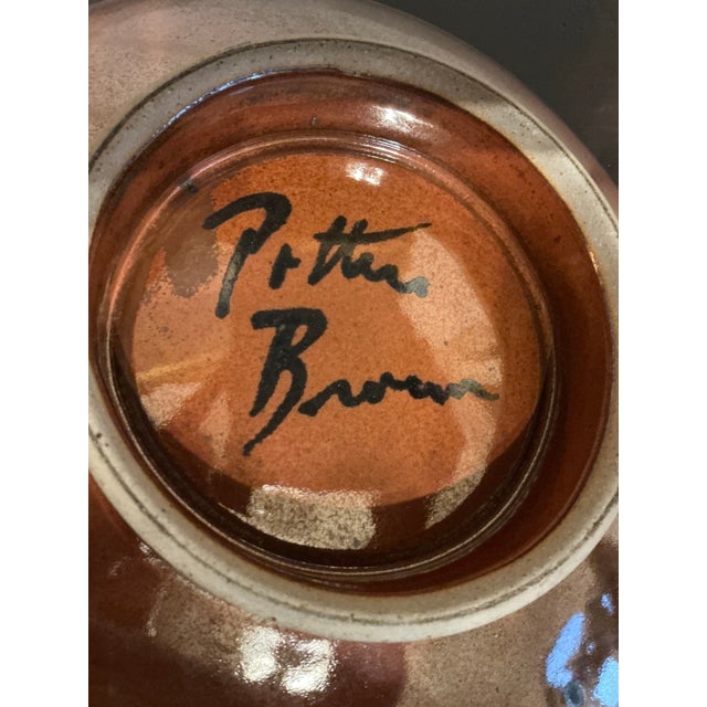 Ceramic Large Signed Potters Brown Studio Art Pottery Centerpiece Bowl For Sale - Image 7 of 12