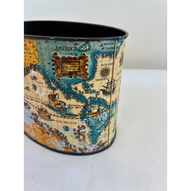 Vintage Metal World Map Cachepot Decorative Container For Sale - Image 4 of 10