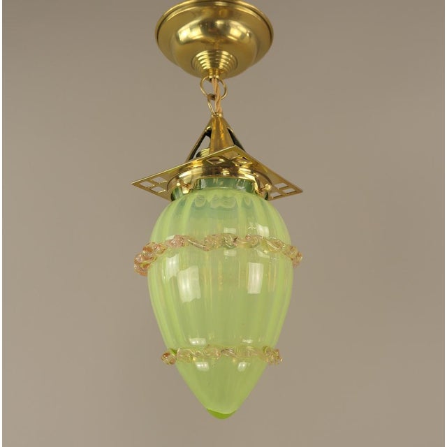 Art Nouveau Viennese Pendant Lamp with Uranium Vaseline Glass Shade, Austria, 1920s For Sale - Image 9 of 9