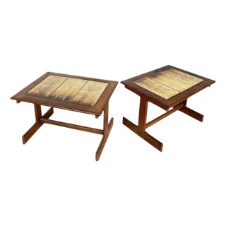 Mid-Century Modern Teak Bedside Table with Ceramic Tile Top, 1960s For Sale