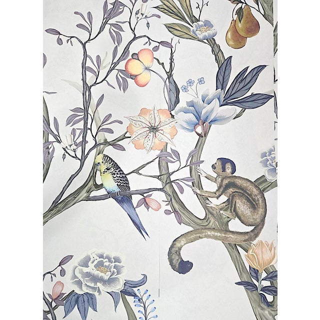 Chinoiserie/Botanical Anthropologie Chloe Wallpaper Mural, Birds and Monkeys, 7 Panels For Sale - Image 13 of 15