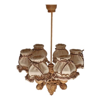 Hand-Carved Pinewood Chandelier with Grapes, Germany 1970s For Sale