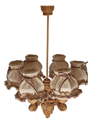 Hand-Carved Pinewood Chandelier with Grapes, Germany 1970s