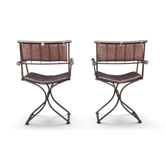 Brown Vintage Baroque Revival Brown Campaign Armchairs With X Frame - A Pair For Sale - Image 8 of 17