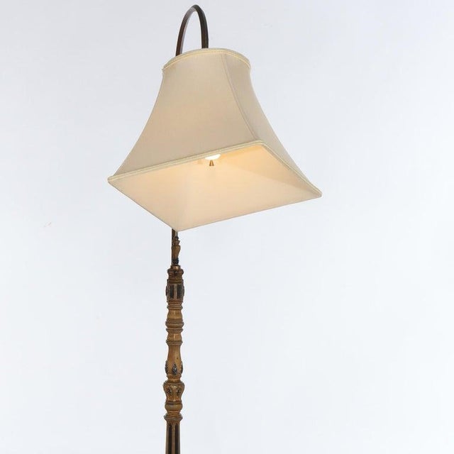 1930s Antique Arts & Crafts Polychromed Gilt Bronze Adjustable Bridge Lamp C1930 For Sale - Image 5 of 13