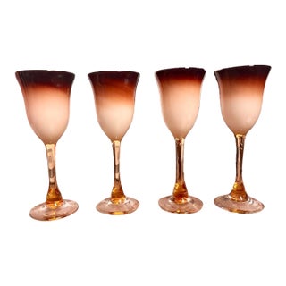(4) Charles Correll Signed Hand Blown Wine Glasses 9 Inches For Sale
