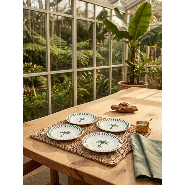 Emerald Anthropologie X Fern & Co. "Tarlenare" Palm Tree Salad Plates - Set of 4 For Sale - Image 8 of 11
