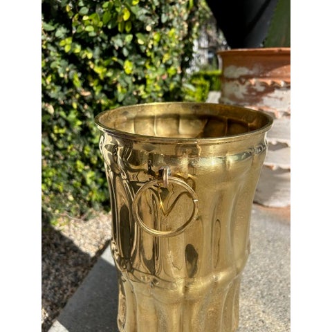 Vintage Brass Umbrella Stand With Ring Handles For Sale - Image 4 of 9
