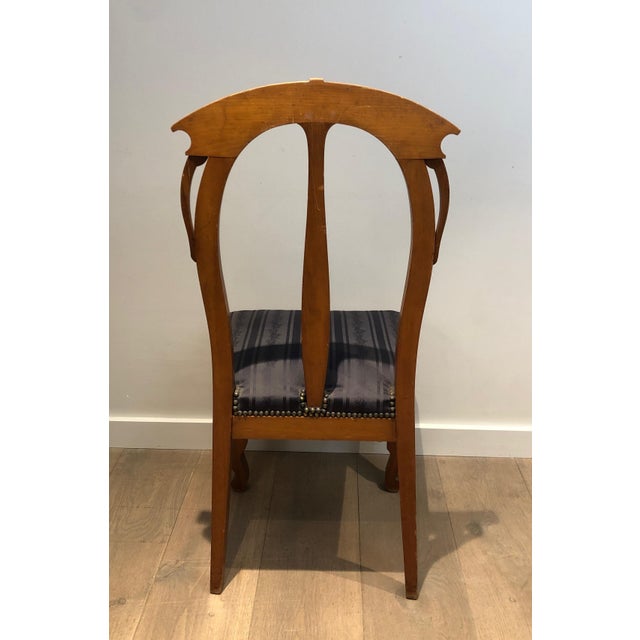 Early 20th Century Set of 4 cherry wood chairs decorated with flowers and plants. For Sale - Image 6 of 12