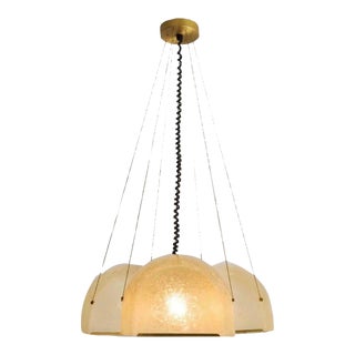 Fabulous Pendant Chandelier - Gorgeous 1960s Mid Century Italian Tri Pendant Light in Fiberglass and Brass. A Rare Find! For Sale
