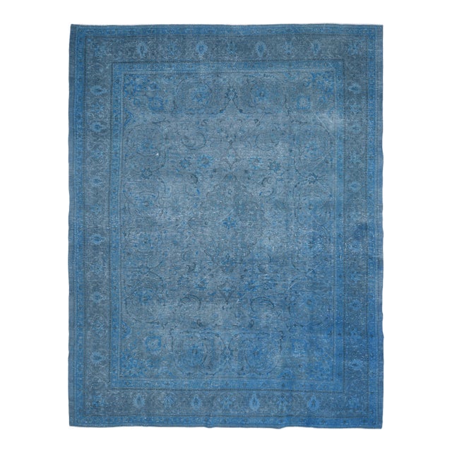 1960s Vintage Persian Handmade Wool Cotton Blue Area Rug For Sale