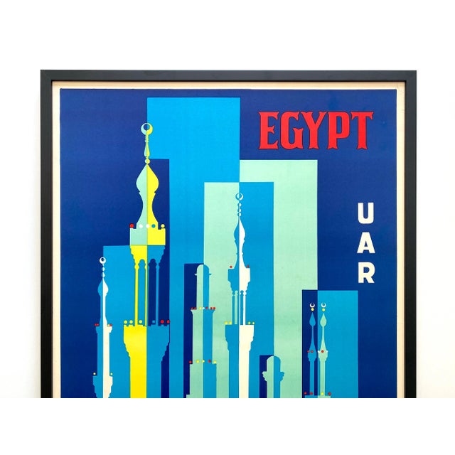This " Egypt UAR " rare vintage 1962 Mid Century Modern silkscreen print large custom framed collector's travel poster is...