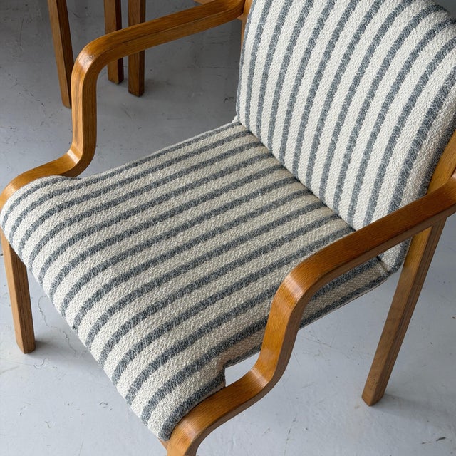 c. 1980s. Price is for the set of 10. Contact us if you’d like to purchase a single item. Reupholstered in striped fabric...