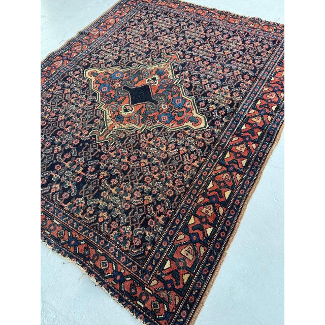 Blue Antique Persian Senneh Rug 3.7 x 4.5 For Sale - Image 8 of 8