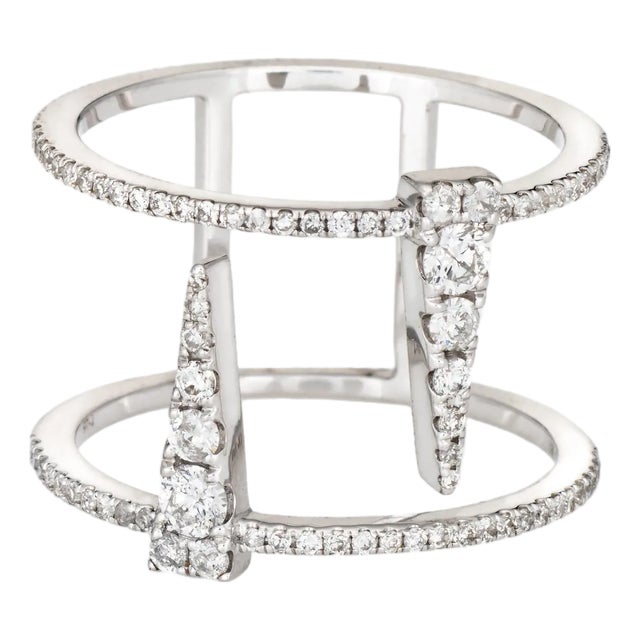 Diamond Icicle Ring Sz 5.75 18k White Gold Estate Fine Abstract Jewelry For Sale